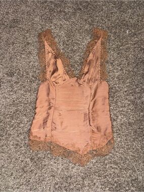 Free People Satin Lace Trim Cami in Peach